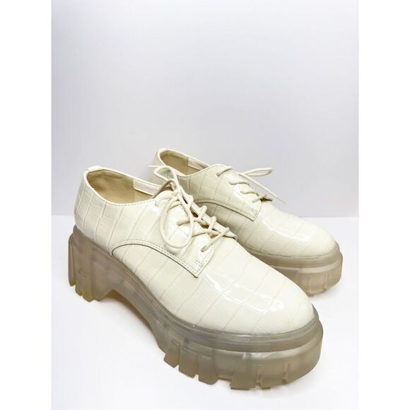 Chinese Laundry Jesty Oxfords Size 7 Cream Croc Embossed Chunky‎ Platform Shoes - Picture 3 of 10